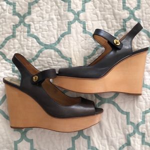 Coach Wood  and Navy Wedges